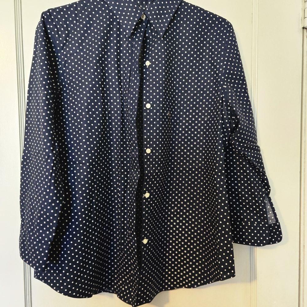 Polo by Ralph Lauren Navy and White Polka Dot Button-Up Blouse